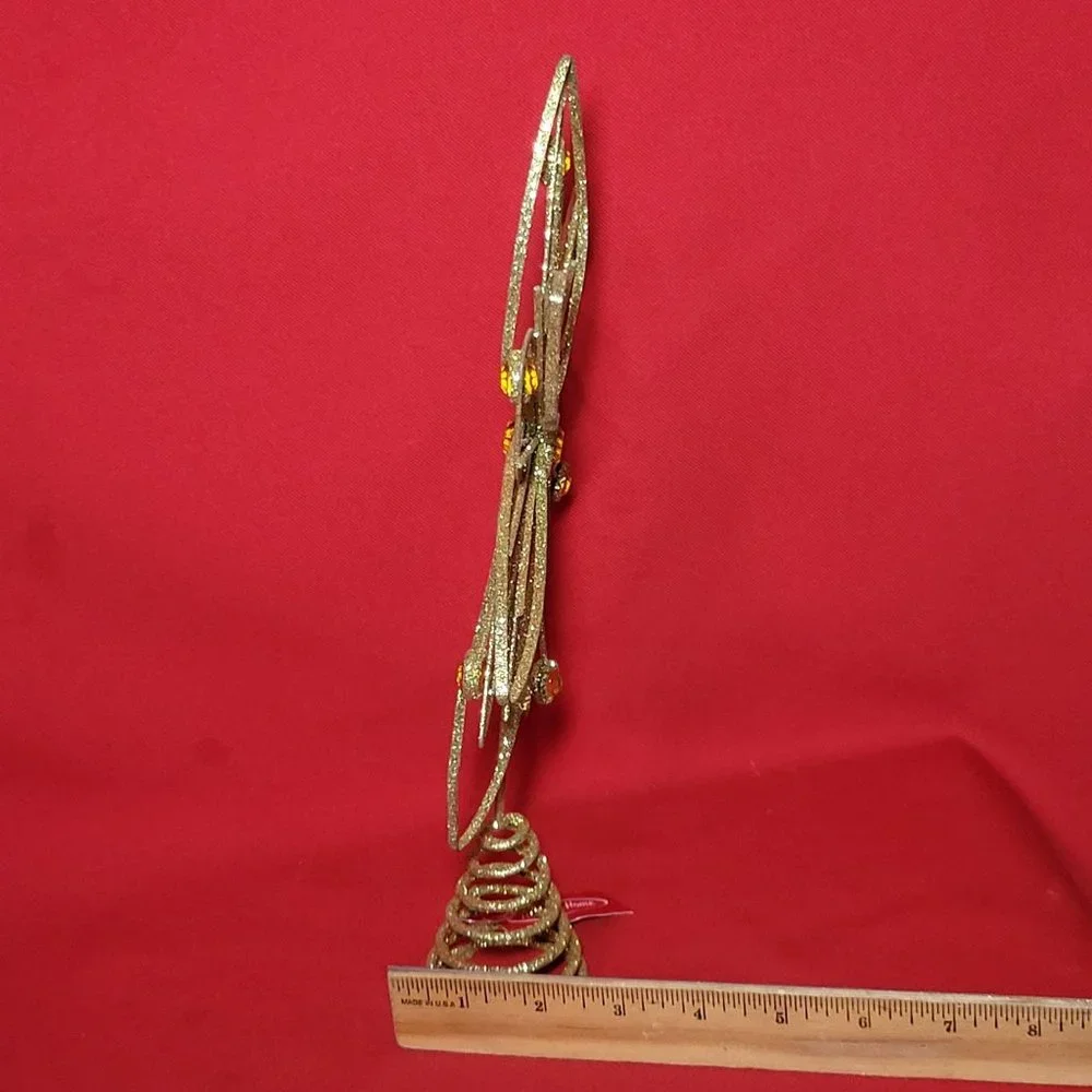 Holiday Home Jewel Flower Tree Topper Gold Glitter Sparkling Metal Wire Star Flo